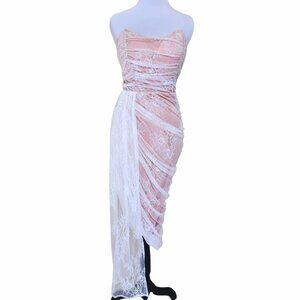 FN NWT Lana Ivory draped midi dress with corset waist w/ boning